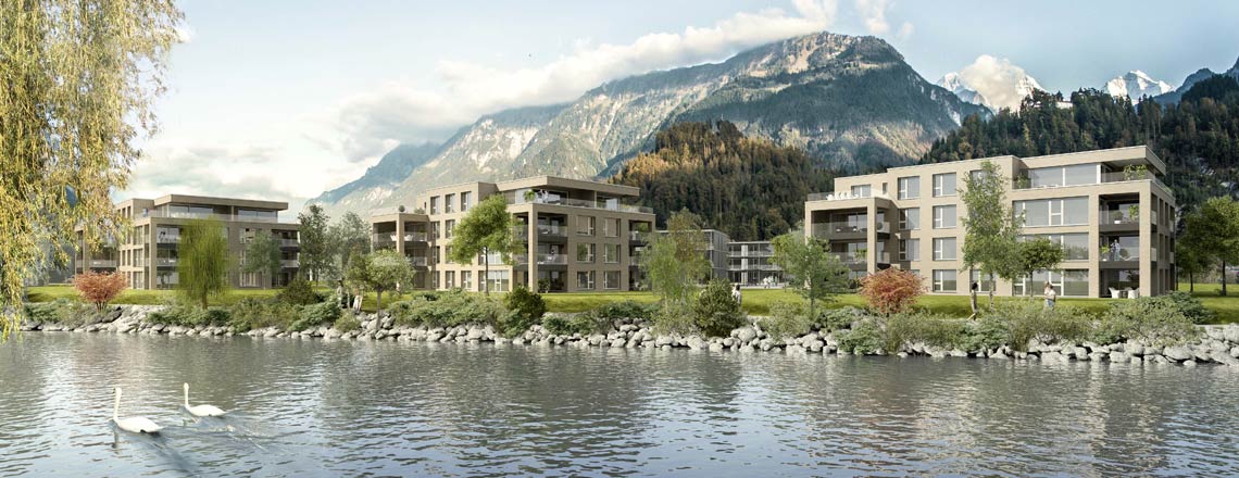 Bild Überbauung Herreney Interlaken Aarehäuser Rendering