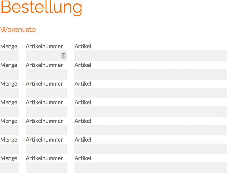 Warenbestellung mit Artikelnummer